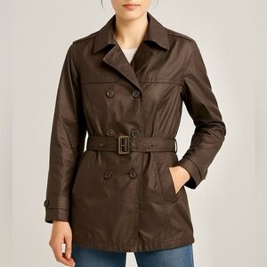 Promod Outerwear Belted Double Breasted Button Down Brown Trench Peacoat Rain M